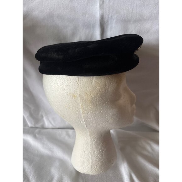 Vintage Black Velvet Pillbox Hat With Rhinestone Accent By Milbrae - Picture 9 of 11
